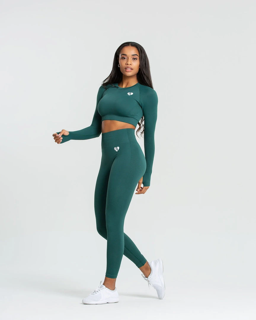 WOMEN'S BEST SPORTBEKLEIDUNG Power Seamless Long Sleeve Crop Top | Forest Green
