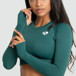 WOMEN'S BEST SPORTBEKLEIDUNG Power Seamless Long Sleeve Crop Top | Forest Green