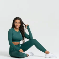 WOMEN'S BEST SPORTBEKLEIDUNG Power Seamless Long Sleeve Crop Top | Forest Green