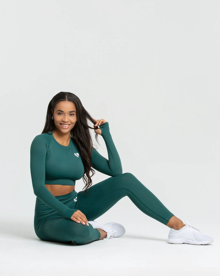 WOMEN'S BEST SPORTBEKLEIDUNG Power Seamless Long Sleeve Crop Top | Forest Green