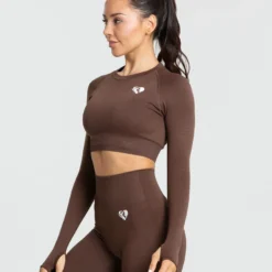 WOMEN'S BEST SPORTBEKLEIDUNG Power Seamless Long Sleeve Crop Top | Walnut Brown