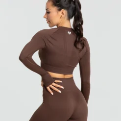 WOMEN'S BEST SPORTBEKLEIDUNG Power Seamless Long Sleeve Crop Top | Walnut Brown