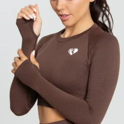 WOMEN'S BEST SPORTBEKLEIDUNG Power Seamless Long Sleeve Crop Top | Walnut Brown