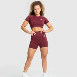 WOMEN'S BEST Power Seamless Short Sleeve Crop Top | Burgundy SPORTBEKLEIDUNG