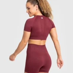 WOMEN'S BEST Power Seamless Short Sleeve Crop Top | Burgundy SPORTBEKLEIDUNG