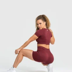 WOMEN'S BEST Power Seamless Short Sleeve Crop Top | Burgundy SPORTBEKLEIDUNG