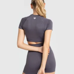 WOMEN'S BEST SPORTBEKLEIDUNG Power Seamless Short Sleeve Crop Top | Charcoal