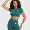 WOMEN'S BEST Power Seamless Short Sleeve Crop Top | Forest Green