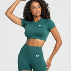 WOMEN'S BEST Power Seamless Short Sleeve Crop Top | Forest Green