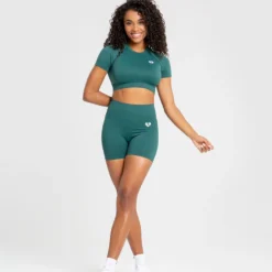 WOMEN'S BEST Power Seamless Short Sleeve Crop Top | Forest Green
