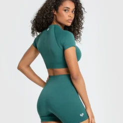 WOMEN'S BEST Power Seamless Short Sleeve Crop Top | Forest Green
