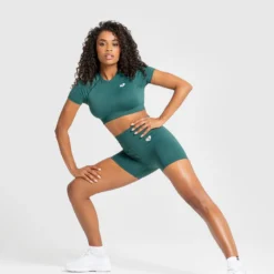 WOMEN'S BEST Power Seamless Short Sleeve Crop Top | Forest Green