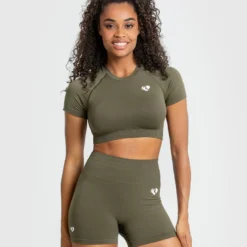 WOMEN'S BEST SPORTBEKLEIDUNG Power Seamless Short Sleeve Crop Top | Khaki