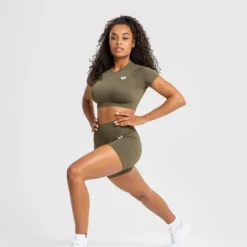 WOMEN'S BEST SPORTBEKLEIDUNG Power Seamless Short Sleeve Crop Top | Khaki