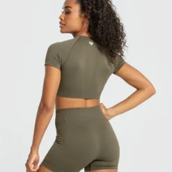WOMEN'S BEST SPORTBEKLEIDUNG Power Seamless Short Sleeve Crop Top | Khaki