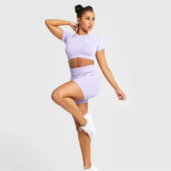 WOMEN'S BEST Power Seamless Short Sleeve Crop Top | Lilac SPORTBEKLEIDUNG