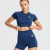 WOMEN'S BEST Power Seamless Short Sleeve Crop Top | Sapphire Blue