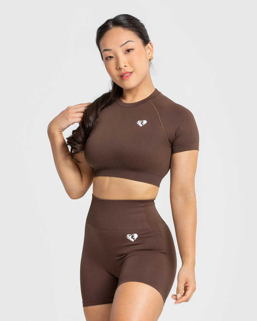 WOMEN'S BEST SPORTBEKLEIDUNG Power Seamless Short Sleeve Crop Top | Walnut Brown