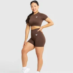 WOMEN'S BEST SPORTBEKLEIDUNG Power Seamless Short Sleeve Crop Top | Walnut Brown