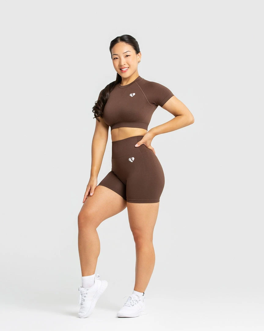 WOMEN'S BEST SPORTBEKLEIDUNG Power Seamless Short Sleeve Crop Top | Walnut Brown