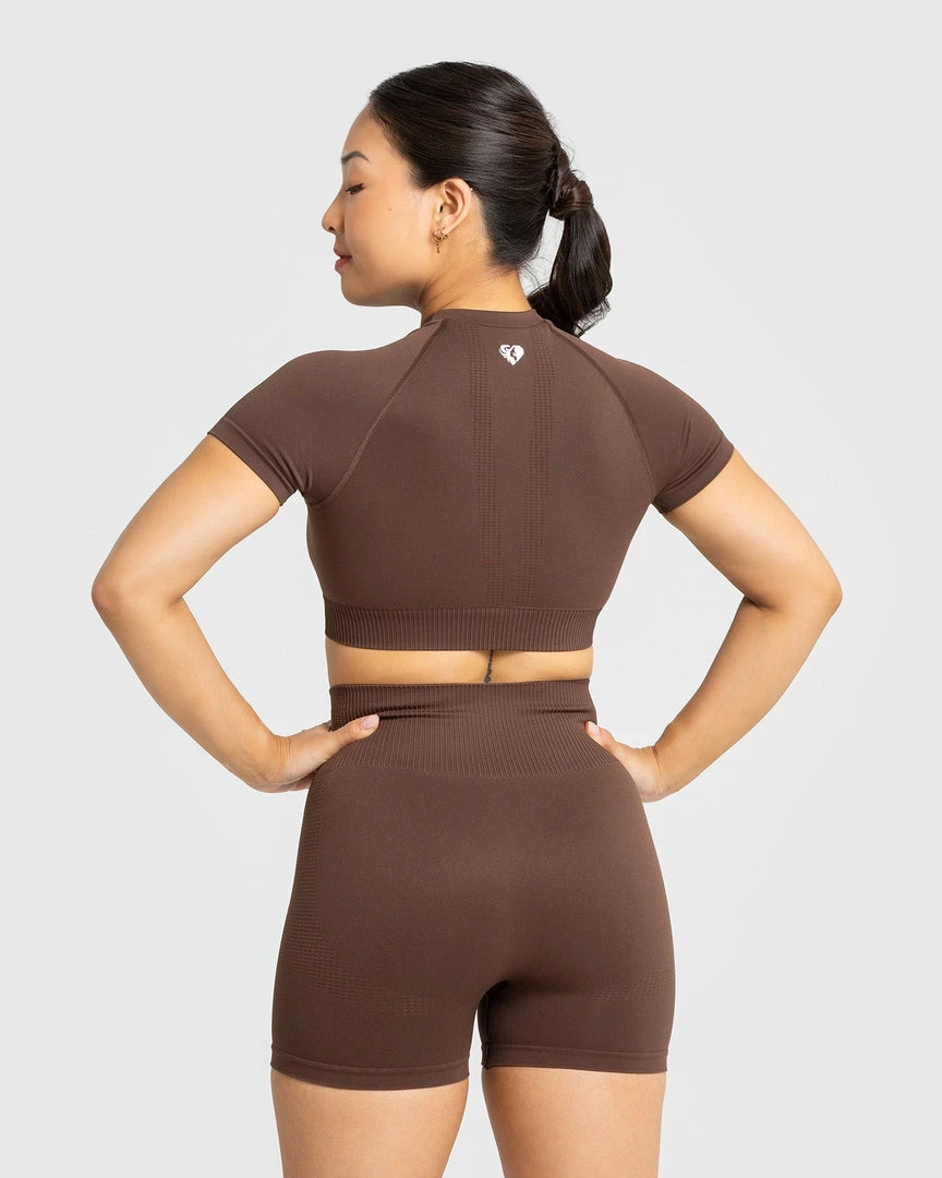 WOMEN'S BEST SPORTBEKLEIDUNG Power Seamless Short Sleeve Crop Top | Walnut Brown