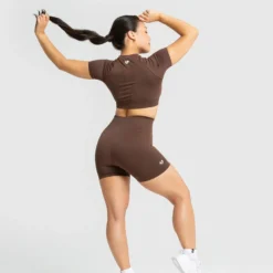 WOMEN'S BEST SPORTBEKLEIDUNG Power Seamless Short Sleeve Crop Top | Walnut Brown