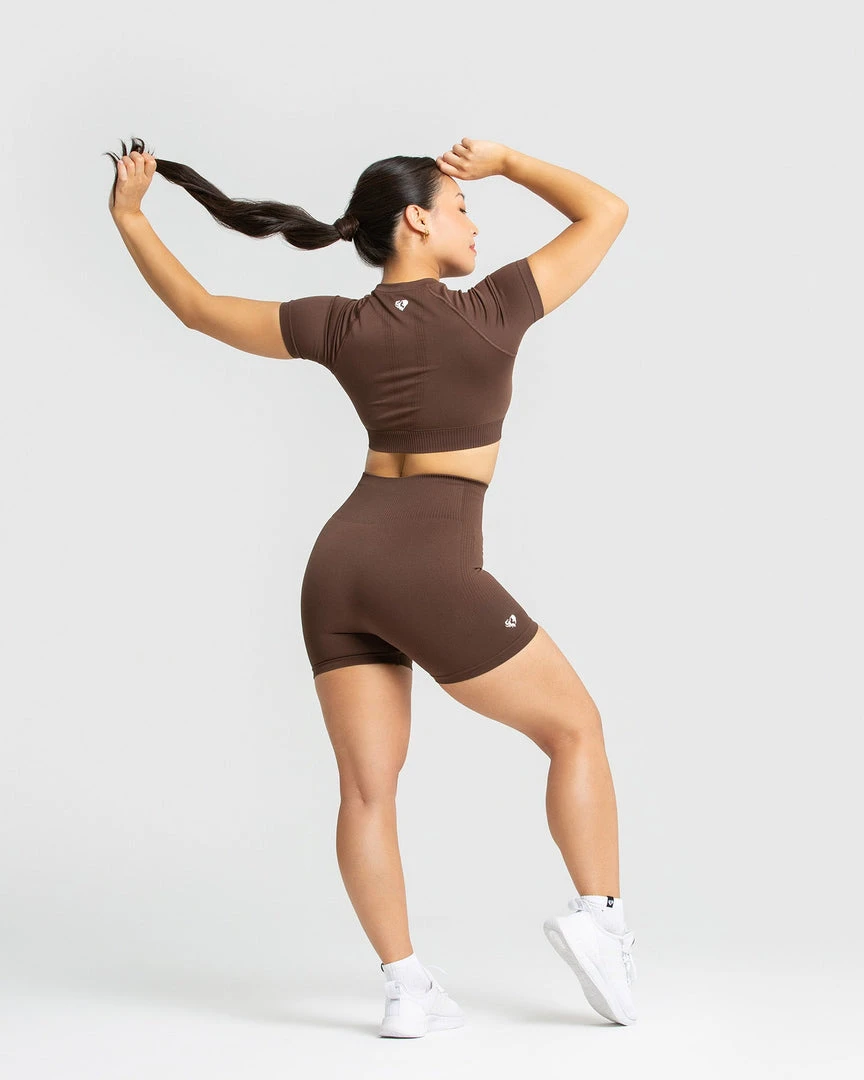 WOMEN'S BEST SPORTBEKLEIDUNG Power Seamless Short Sleeve Crop Top | Walnut Brown