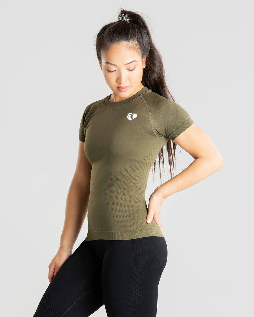 WOMEN'S BEST Power Seamless T-Shirt | Khaki SPORTBEKLEIDUNG